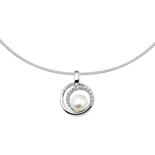 collier parel en zirkonia 42 + 3 cm zilver gerhodineerd