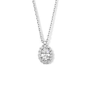collier zirkonia 41 + 4 cm halo zilver gerhodineerd