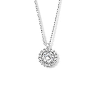 collier zirkonia 41 + 4 cm halo zilver gerhodineerd