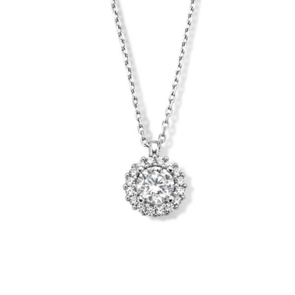 collier zirkonia 41 + 4 cm halo zilver gerhodineerd