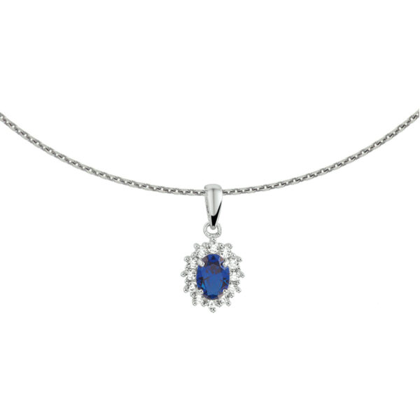 collier zirkonia en synth. saffier 41+4 cm zilver gerhodineerd