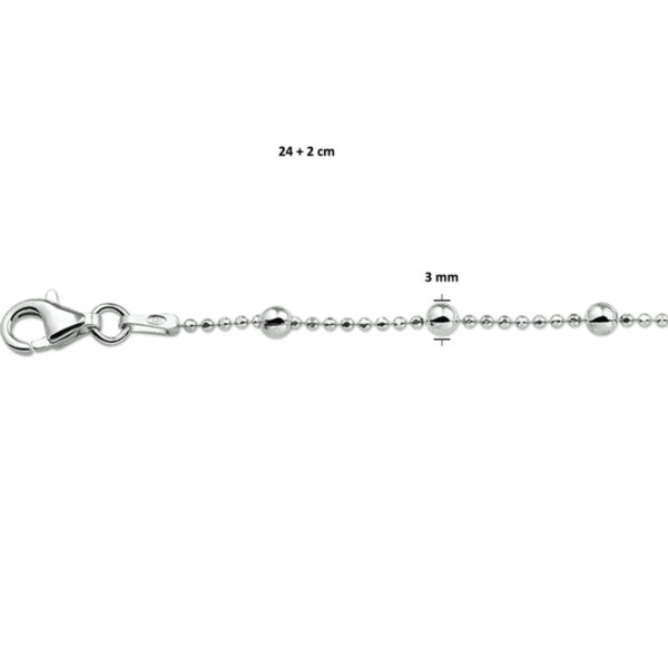 enkelbandje bolletjes 24 + 2 cm zilver gerhodineerd - Afbeelding 3