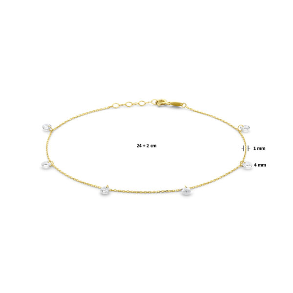 enkelbandje zirkonia 24 + 2 cm 14K geelgoud - Afbeelding 3