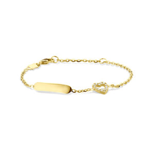 graveerarmband hartje zirkonia 11 - 13 cm 14K geelgoud