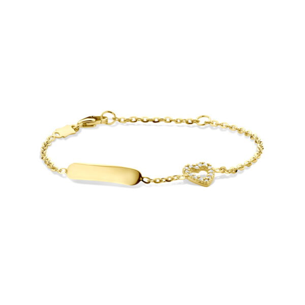 graveerarmband hartje zirkonia 11 - 13 cm 14K geelgoud