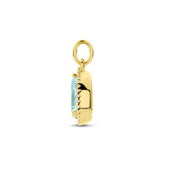 hanger blauw topaas en diamant 0.07ct h si halo 14K geelgoud - Afbeelding 3