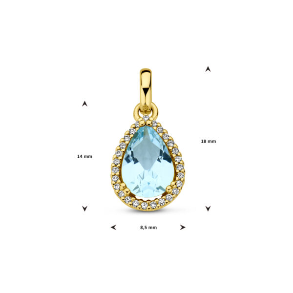 hanger blauw topaas en diamant 0.07ct h si halo 14K geelgoud - Afbeelding 4