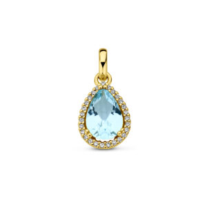 hanger blauw topaas en diamant 0.07ct h si halo 14K geelgoud
