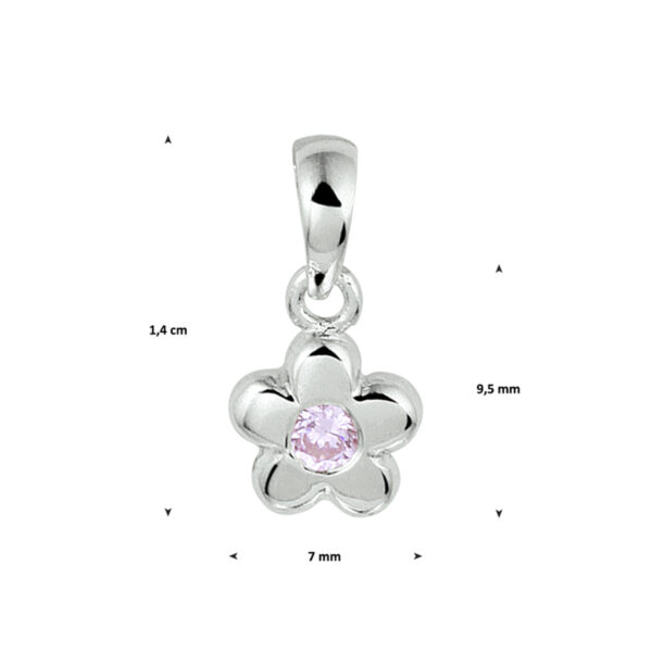 hanger bloem roze zirkonia zilver gerhodineerd - Afbeelding 2