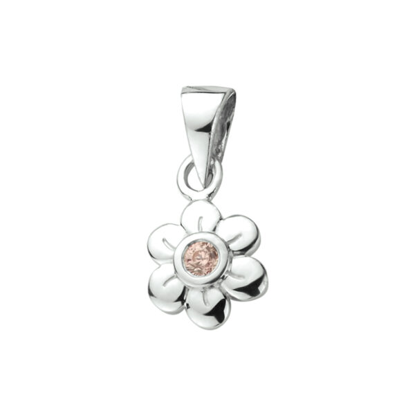 hanger bloem roze zirkonia zilver gerhodineerd