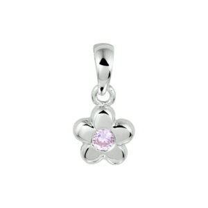 hanger bloem roze zirkonia zilver gerhodineerd