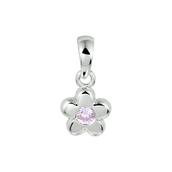 hanger bloem roze zirkonia zilver gerhodineerd