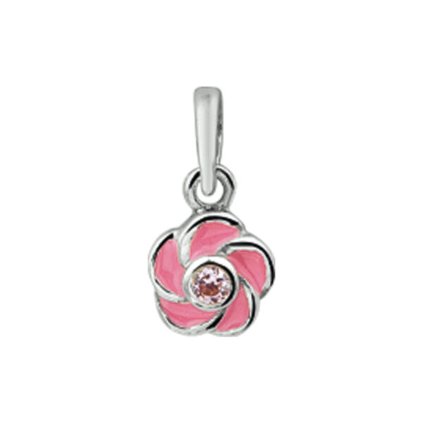 hanger bloem roze zirkonia zilver wit