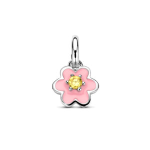 hanger emaille bloem zirkonia 8 mm zilver gerhodineerd