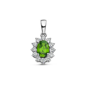 hanger groen en wit zirkonia halo zilver gerhodineerd