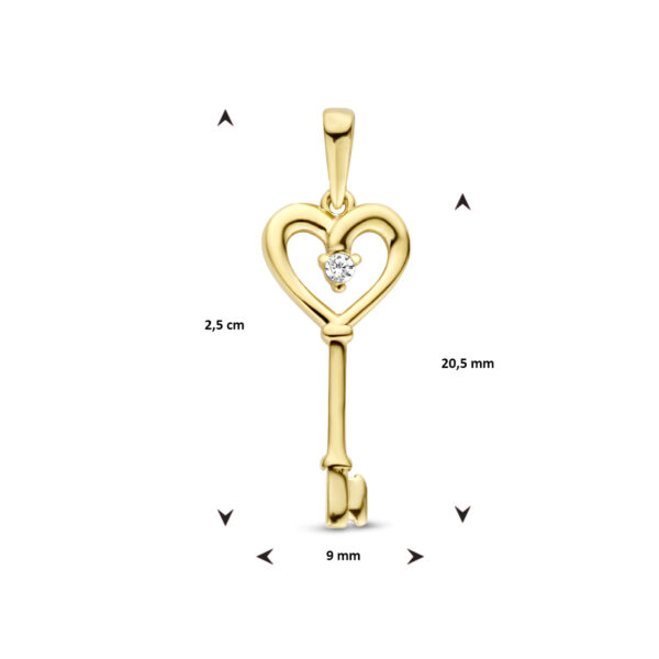 hanger hart en sleutel zirkonia 14K geelgoud - Afbeelding 4