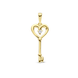 hanger hart en sleutel zirkonia 14K geelgoud