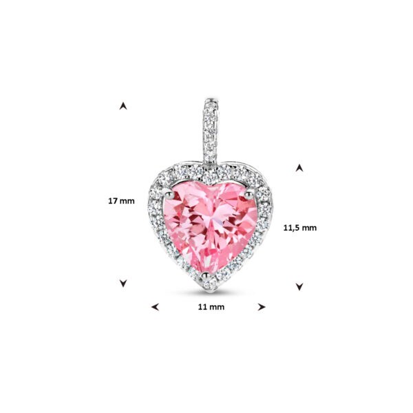hanger hart wit en roze zirkonia halo zilver gerhodineerd - Afbeelding 4