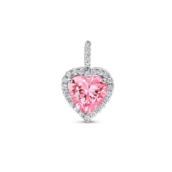 hanger hart wit en roze zirkonia halo zilver gerhodineerd