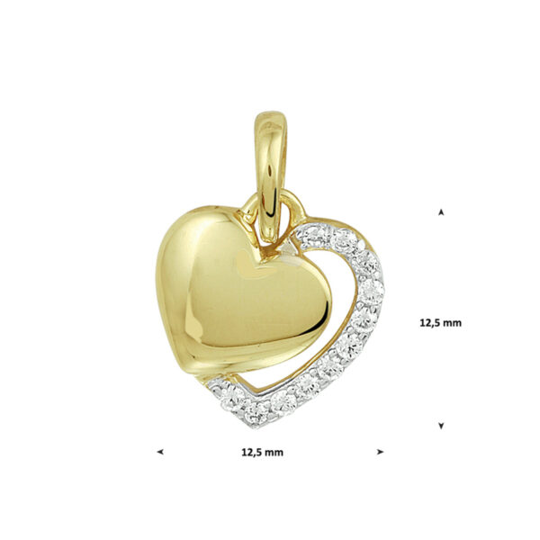 hanger hart zirkonia bicolor gestift 14K geelgoud - Afbeelding 3