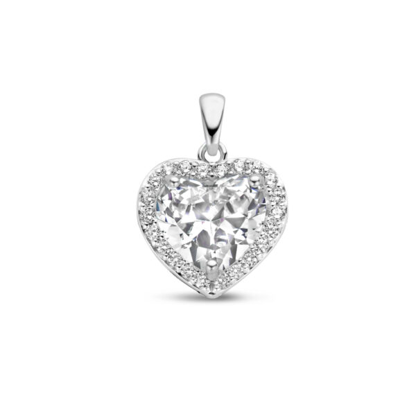 hanger hart zirkonia halo zilver gerhodineerd