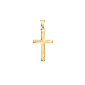 hanger kruis gehamerd 18 mm 14K geelgoud