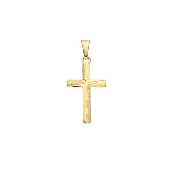 hanger kruis gehamerd 18 mm 14K geelgoud