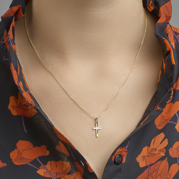 hanger kruis mat gediamanteerd 14K geelgoud - Afbeelding 2