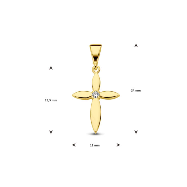 hanger kruis zirkonia 14K geelgoud - Afbeelding 4
