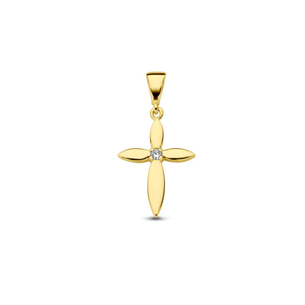 hanger kruis zirkonia 14K geelgoud