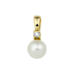 hanger parel en diamant 0.05ct h si 14K geelgoud