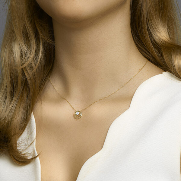 hanger rond diamant 0.03ct h si bicolor gestift 14K geelgoud - Afbeelding 2