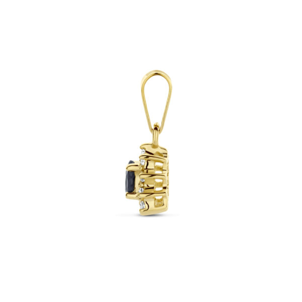 hanger saffier en diamant 0.08 ct halo 14K geelgoud - Afbeelding 3