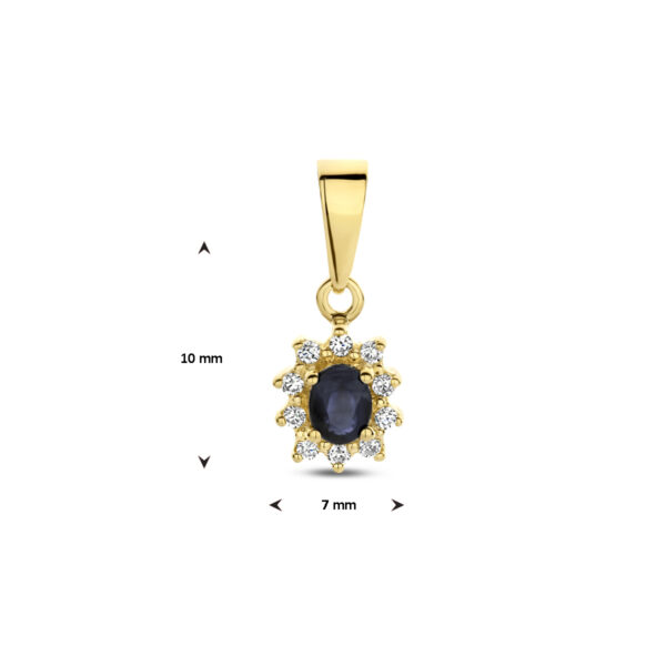 hanger saffier en diamant 0.08 ct halo 14K geelgoud - Afbeelding 4