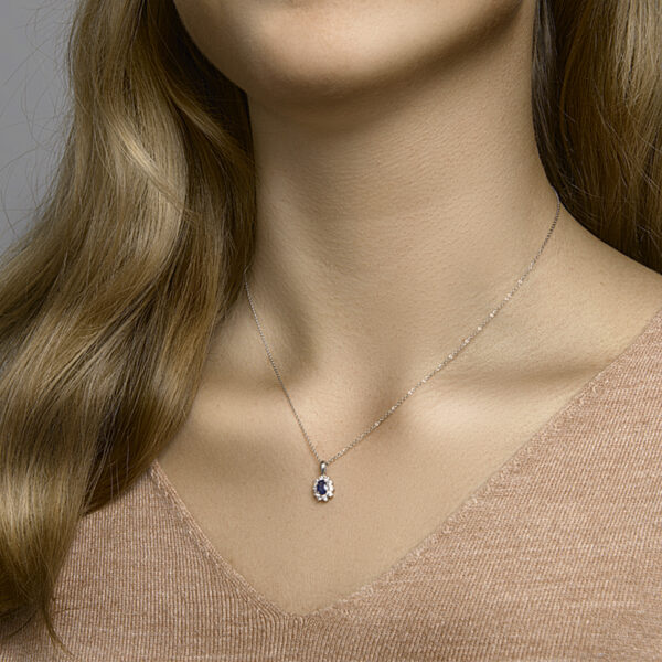 hanger saffier en zirkonia halo 14K witgoud - Afbeelding 2