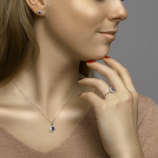hanger saffier en zirkonia halo 14K witgoud - Afbeelding 3