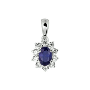 hanger saffier en zirkonia halo 14K witgoud
