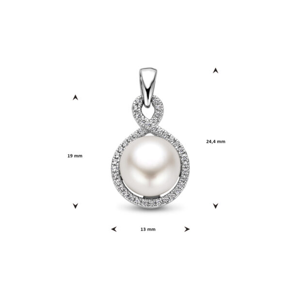 hanger zirkonia en parel zilver gerhodineerd - Afbeelding 4