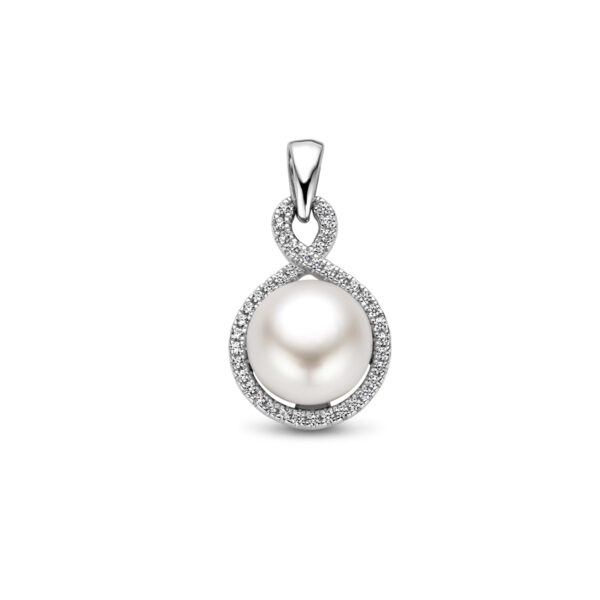 hanger zirkonia en parel zilver gerhodineerd