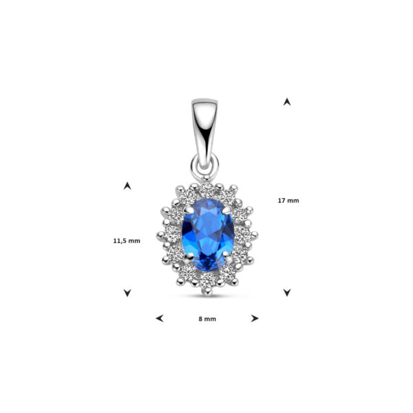 hanger zirkonia en synthetische saffier halo zilver gerhodineerd - Afbeelding 4