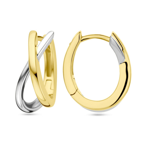 klapoorringen 14K bicolor goud geel/wit - Afbeelding 3