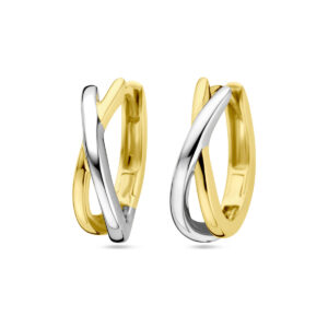 klapoorringen 14K bicolor goud geel/wit