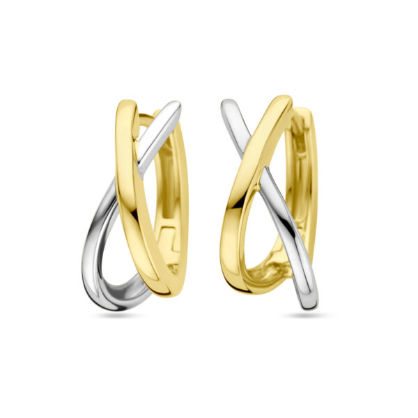 klapoorringen 14K bicolor goud geel/wit