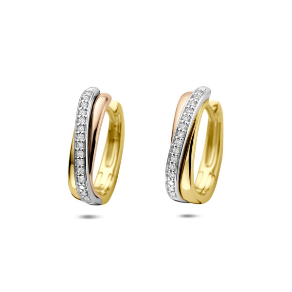 klapoorringen diamant 0.09ct (2x 0.045ct) h si 15,5 mm 14K tricolor goud