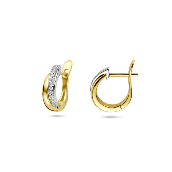 klapoorringen diamant 0.14ct (2x 0.07ct) h si 14,5 mm 14K bicolor goud geel/wit - Afbeelding 3