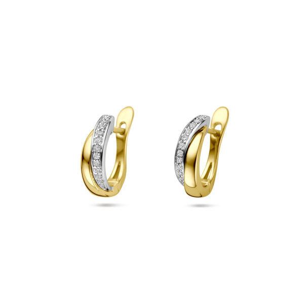 klapoorringen diamant 0.14ct (2x 0.07ct) h si 14,5 mm 14K bicolor goud geel/wit