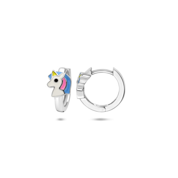 klapoorringen emaille eenhoorn 13 mm zilver gerhodineerd - Afbeelding 3