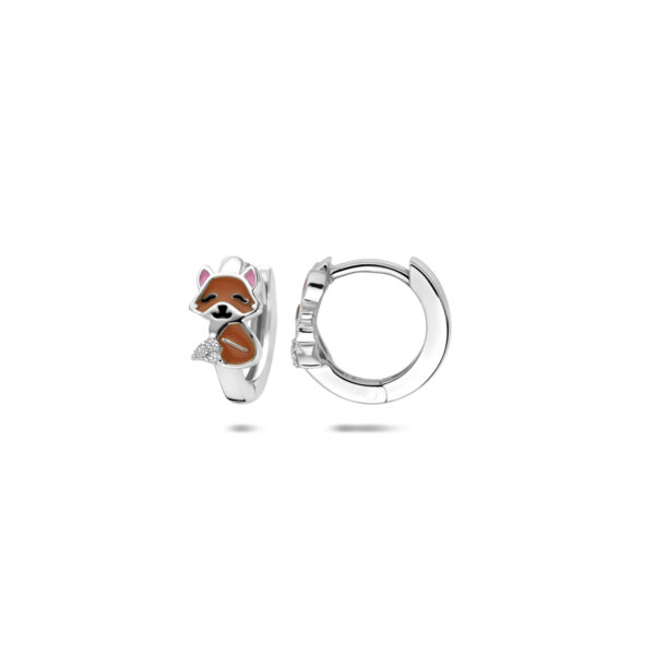 klapoorringen emaille vos zirkonia 11 mm zilver gerhodineerd - Afbeelding 3