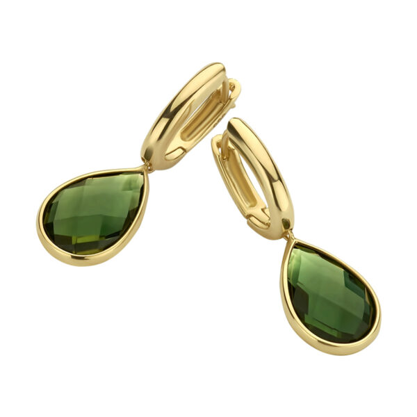 klapoorringen groen kwarts 26 mm 14K geelgoud - Afbeelding 4