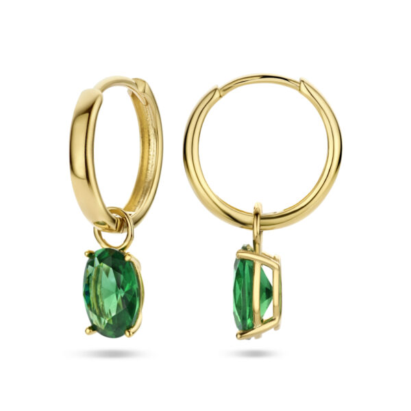 klapoorringen hanger groen zirkonia 14K geelgoud - Afbeelding 3